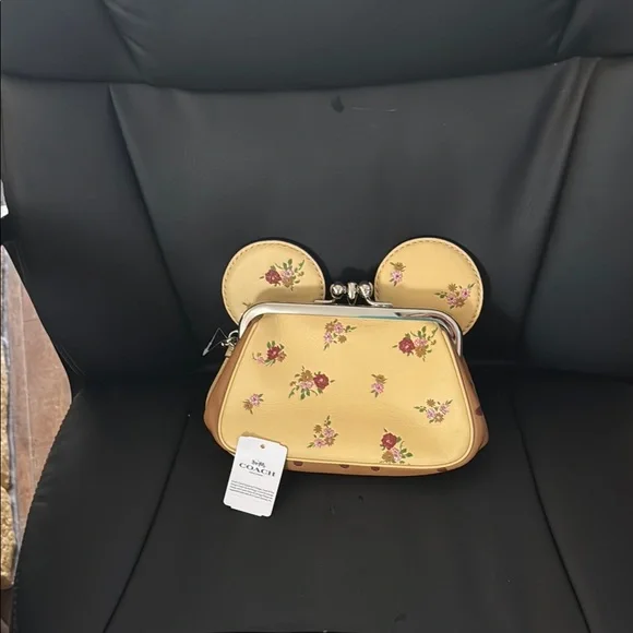 Coach Yellow and Brown Mickey Mouse Clutch - Picture 1 of 5